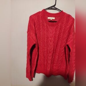 Loft Old Money Sweater Preppy Cable Knit Pullover Red L Tenniscore Academia Y2K